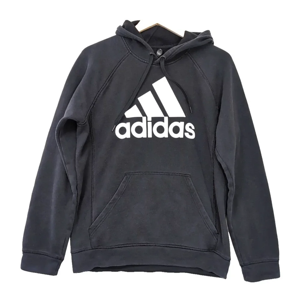 Adidas Hoodie Sweatshirt Mens M Black White Logo Athletic‎ Casual Gym Pullover
